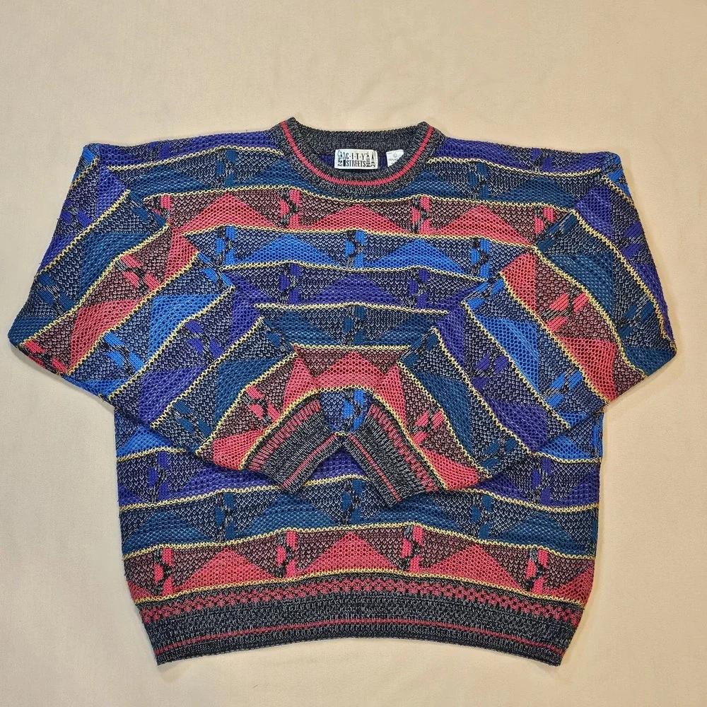 City Streets‎ 90s Multi-Color Knit Acrylic Sweater Size L Vintage